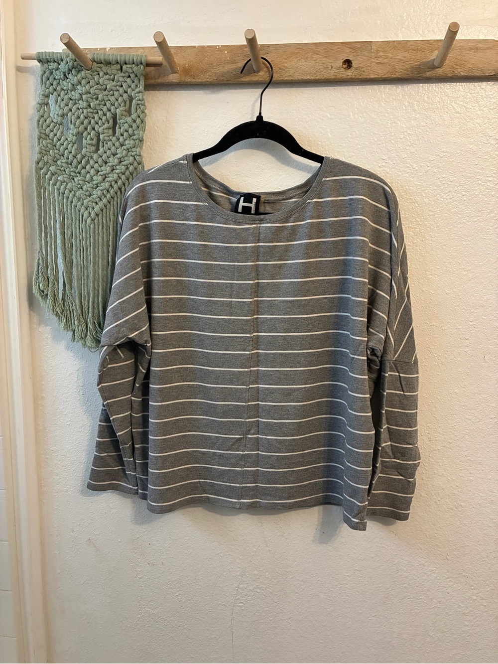 Bordeaux Gray and White Striped Long Sleeve Top